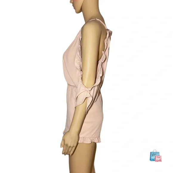 Gianna Bini Women’s Cold Shoulder V-neck Open Back Peach Ruffle Romper XS - Picture 3 of 8